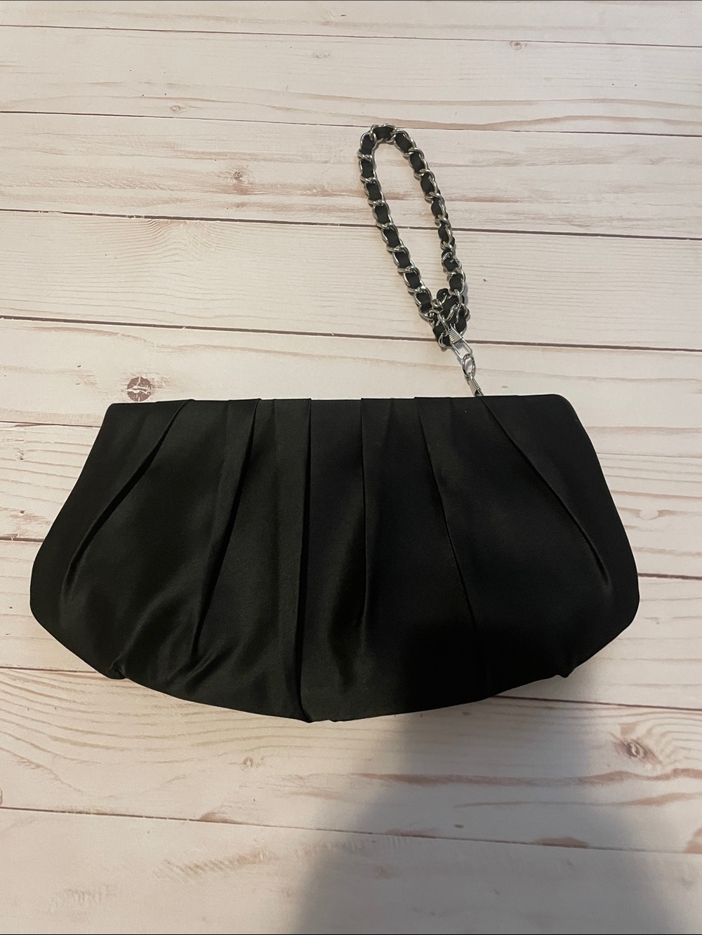 Women’s Black Satin Pleated Wristlet Clutch